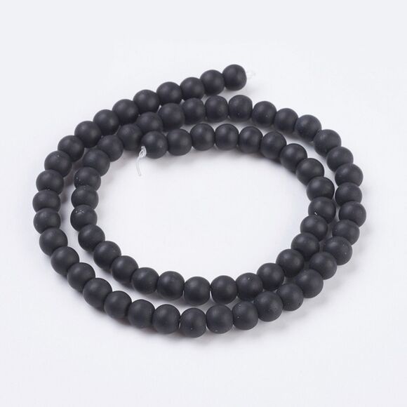 6MM Frosted Black Stone Beads-ONE Gemstone Bead Strand-Jewelry Making Supply NWT - Picture 1 of 1